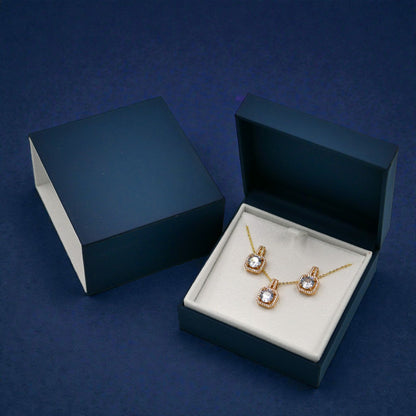 Squared Diamond Pendant & Earrings Set – Boxed Jewelry Gift with Sparkling CZ