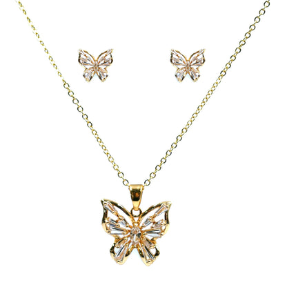 Butterfly Pendant & Earrings Set – Cubic Zirconia Jewelry with Gift Box
