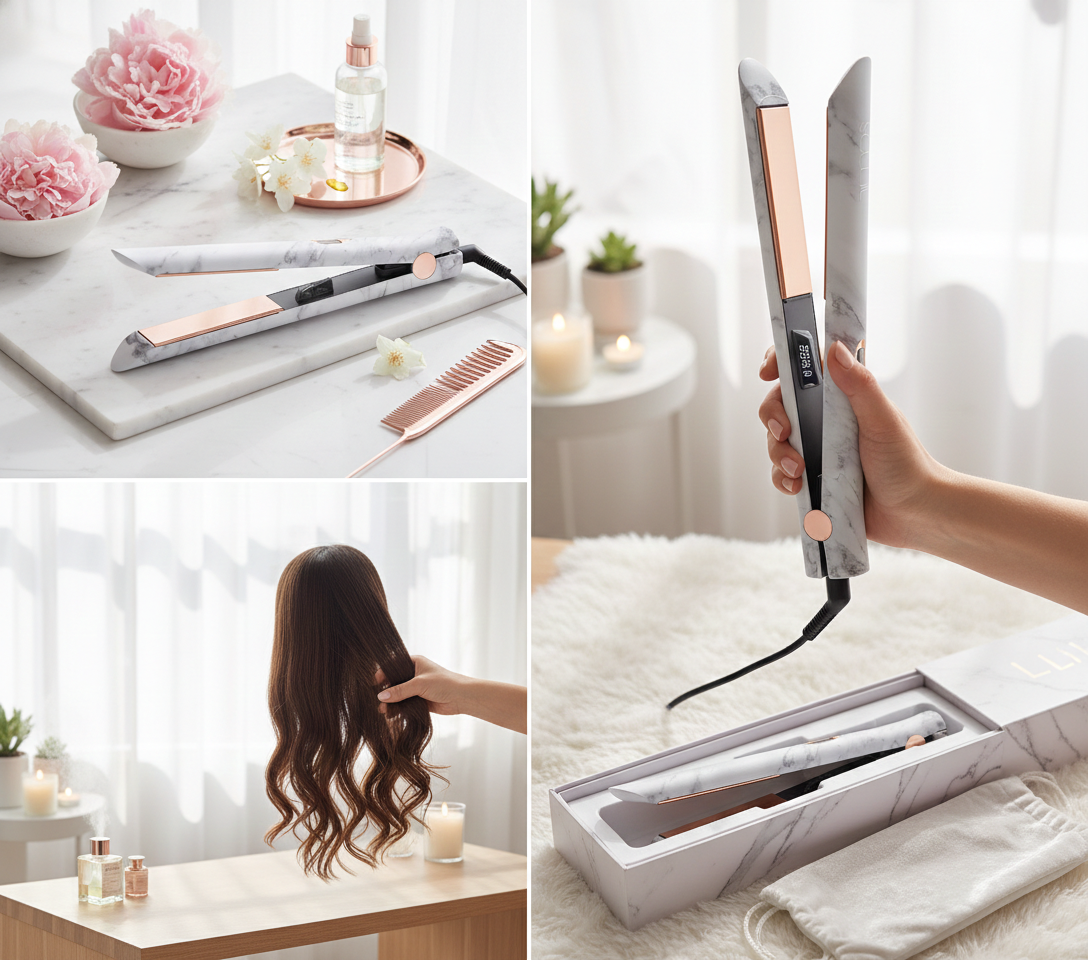 Velvet Sanctuary Infrared Flat Iron showing digital temperature control and sleek plates