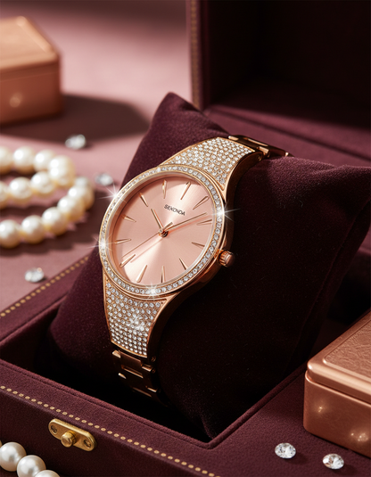 Sekonda 40419 Ladies Lustre watch in rose gold with heavy crystal embellishment
