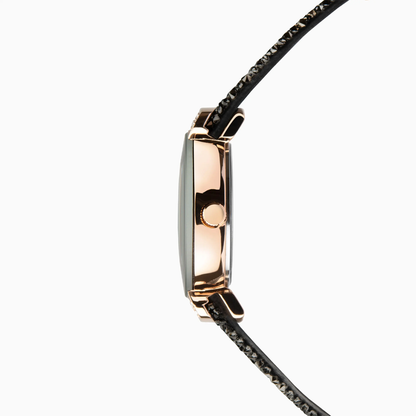Sekonda 40425 ladies watch with black crystal rock texture strap and rose gold case