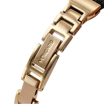 Sekonda 40425 ladies watch with black crystal rock texture strap and rose gold case
