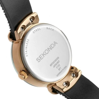 Sekonda 40425 ladies watch with black crystal rock texture strap and rose gold case