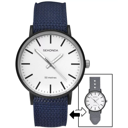 Sekonda 1495 mens watch with white dial and reversible navy blue nylon strap