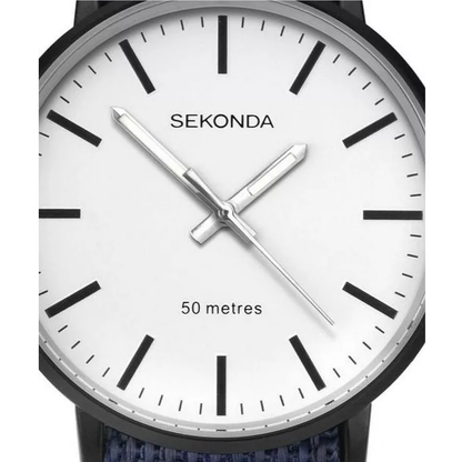 Sekonda 1495 mens watch with white dial and reversible navy blue nylon strap