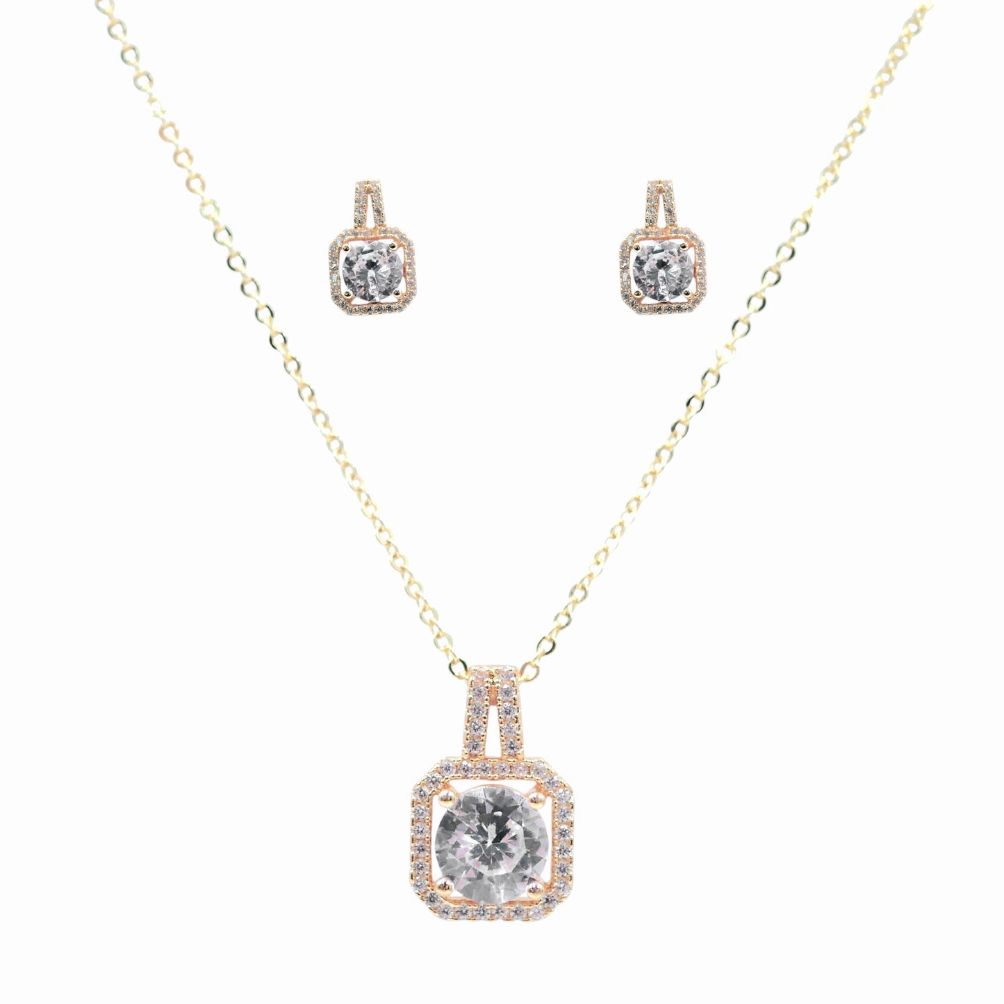 Squared Diamond Pendant & Earrings Set – Boxed Jewelry Gift with Sparkling CZ