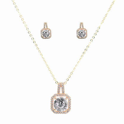 Squared Diamond Pendant & Earrings Set – Boxed Jewelry Gift with Sparkling CZ