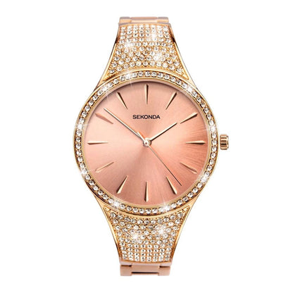 Sekonda 40419 Ladies Lustre watch in rose gold with heavy crystal embellishment