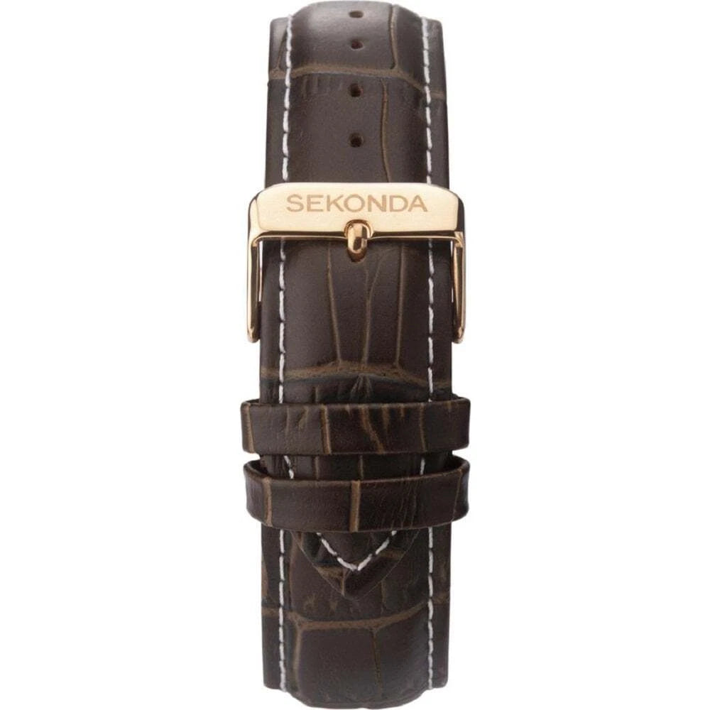 Sekonda 1668 watch with Rose Gold case and Brown croc-effect leather strap