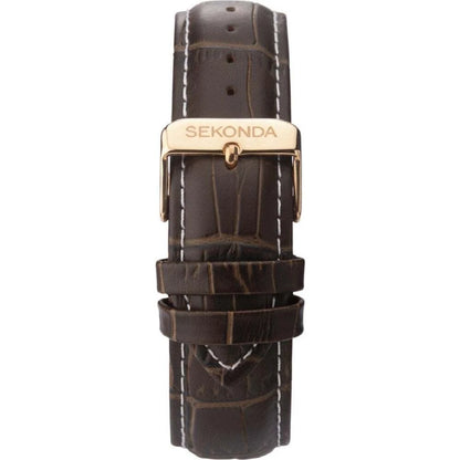 Sekonda 1668 watch with Rose Gold case and Brown croc-effect leather strap