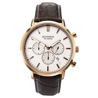 Sekonda 1668 watch with Rose Gold case and Brown croc-effect leather strapSanctuary