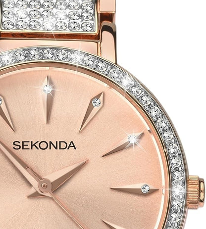Sekonda 40407 Ladies 31mm Rose Gold Stone Set Analogue Watch with Two Tone Jewelled Bracelet